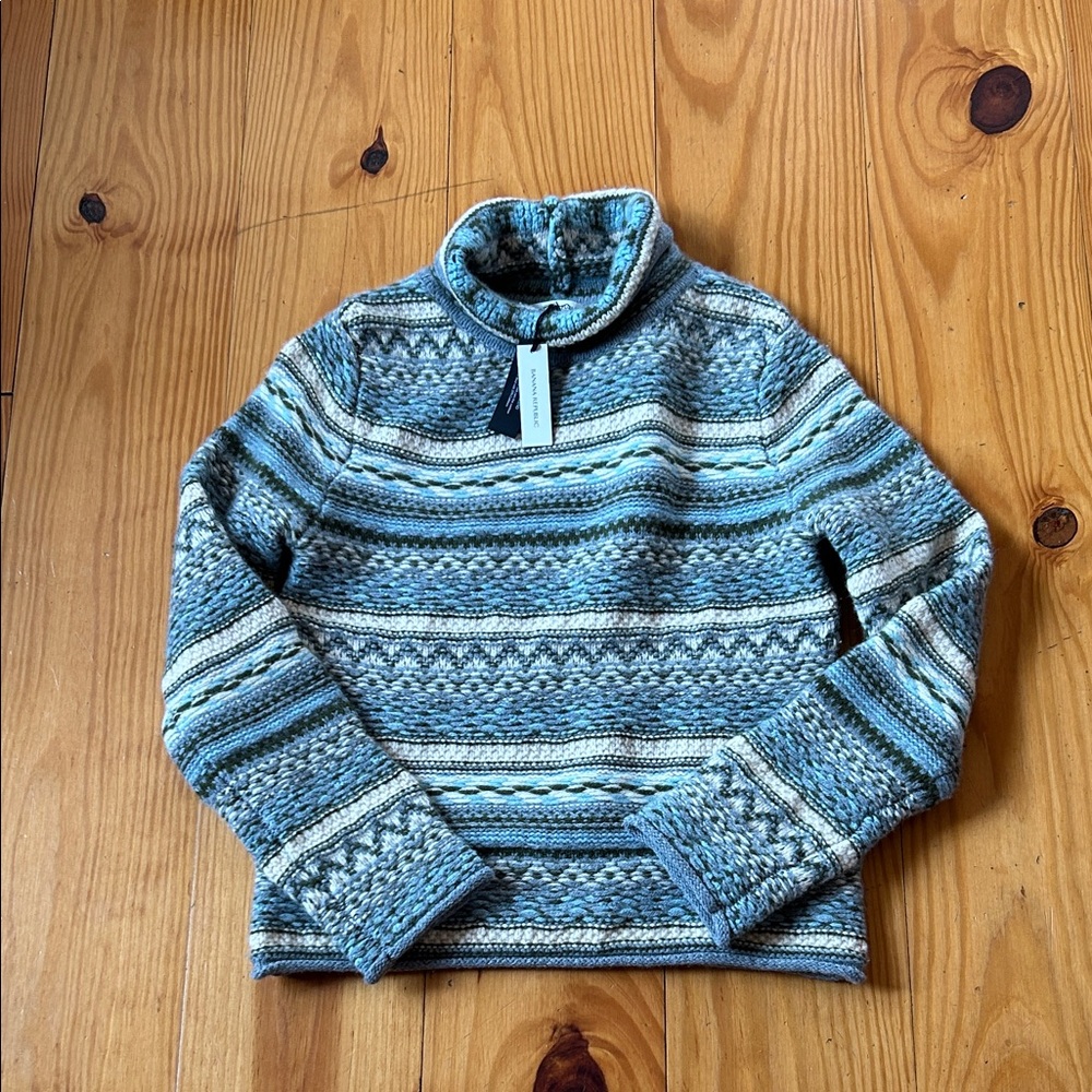 Banana Republic Cashmere Merino Wool Multicolor Striped Turtleneck Sweater